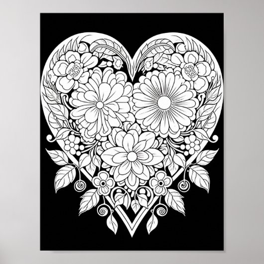 Floral hart kleurend Poster (Voorkant)