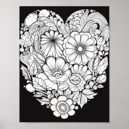 Floral hart kleurend Poster