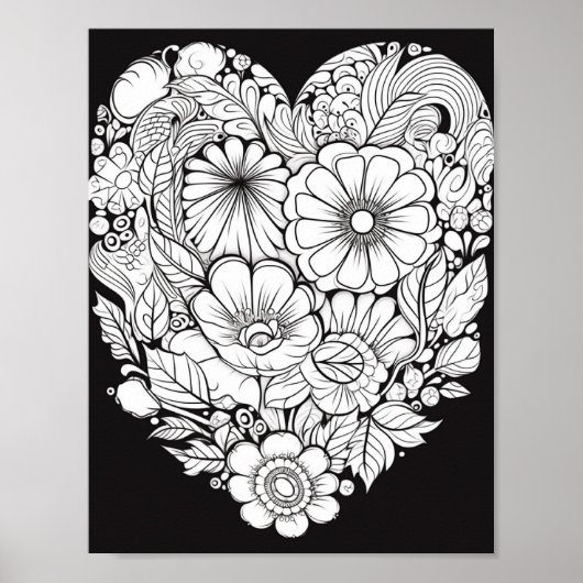Floral hart kleurend Poster (Voorkant)