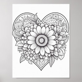 Floral hart kleurend Poster