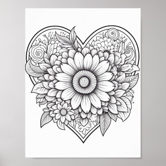 Floral hart kleurend Poster (Voorkant)