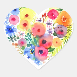 Floral hart krans pastel Waterverf Sticker