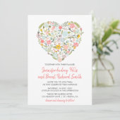 Floral hart lente bruiloft uitnodiging (Staand voorkant)