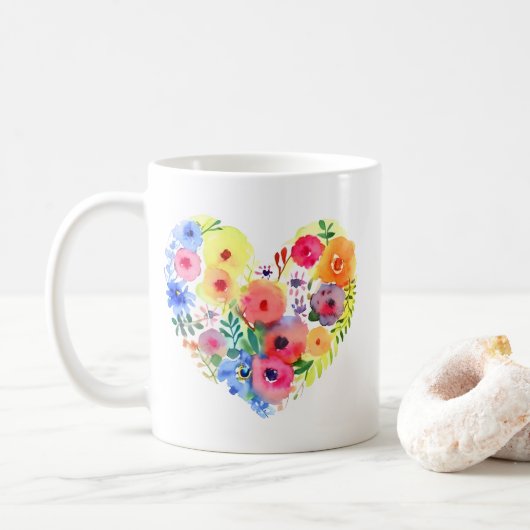 Floral hart met mam's Quote Koffiemok (Met donut)
