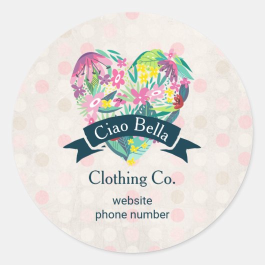 Floral hart op roze cirkels ronde sticker (Voorkant)