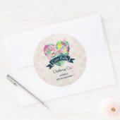 Floral hart op roze cirkels ronde sticker (Envelop)