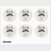 Floral hart op roze cirkels ronde sticker (Vel)