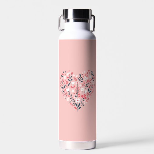 Floral hart Valentijnsdag kaart Waterfles (Voorkant)