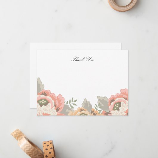 Floral Hartelijk dank Notitiekaartje (Voorkant / Achterkant in situ)