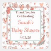 Floral Hartelijk dank voor Baby shower Party Favor Vierkante Sticker (Voorkant)