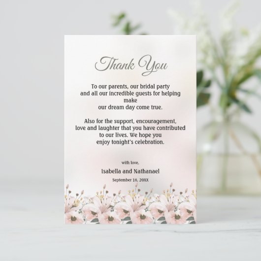 Floral Hartelijk dank voor de Kaart voor weddensch (Staand voorkant)