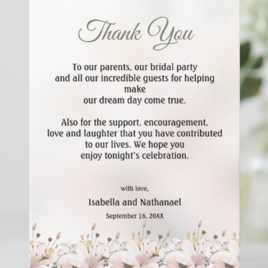 Floral Hartelijk dank voor de Kaart voor weddensch