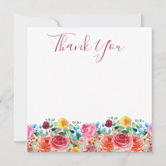 Floral Hartelijk dank voor de roze rode blauwe gee Notitiekaartje (Voorkant)