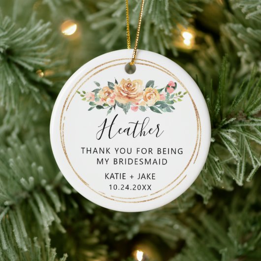 Floral Hartelijk dank voor uw Bridesmaid Keramisch Ornament (Boom)