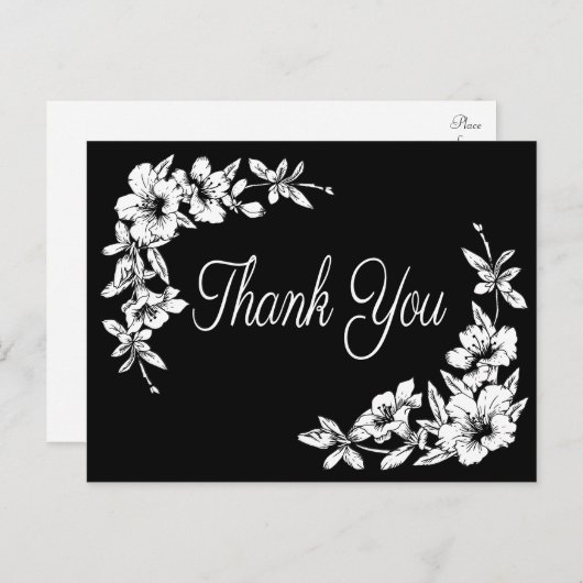 Floral Hartelijk dank voor uw zwarte & witte vent Briefkaart (Voorkant / Achterkant)