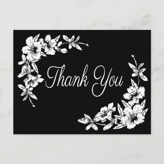 Floral Hartelijk dank voor uw zwarte & witte vent Briefkaart (Voorkant)