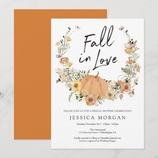 Floral Harvest Pumpkin Herfst in Love Vrijgezellen Kaart (Voorkant / Achterkant)