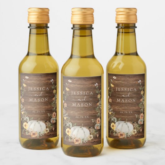 Floral Harvest Pumpkin Wedding Favor Wine Label Wijn Etiket (Flessen)