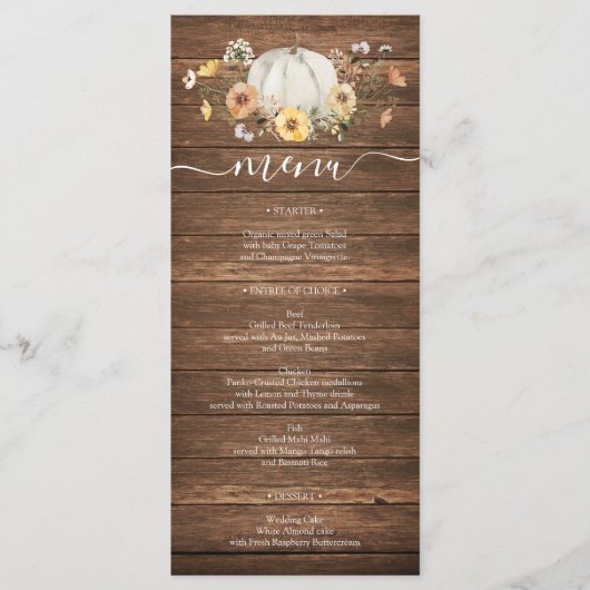 Floral Harvest Pumpkin Wedding Menus Menu (Voorkant)
