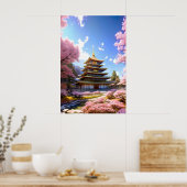 Floral Haven, Japanse tempel Poster (Keuken)