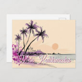 Floral Hawaii Drawing Mele Kalikimaka Feestdagenkaart (Voorkant / Achterkant)