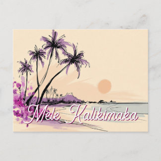 Floral Hawaii Drawing Mele Kalikimaka Feestdagenkaart