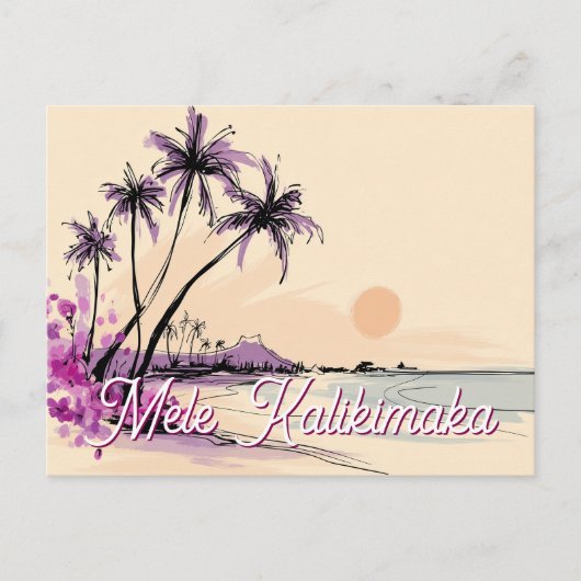 Floral Hawaii Drawing Mele Kalikimaka Feestdagenkaart (Voorkant)