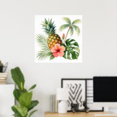 Floral Hawaii Pineapple & Hibiscus Summer Name Poster (Thuiskantoor)