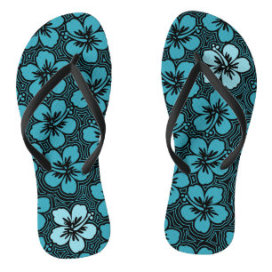 Floral Hawaiian Accent Hibiscus Pinstriped Teenslippers