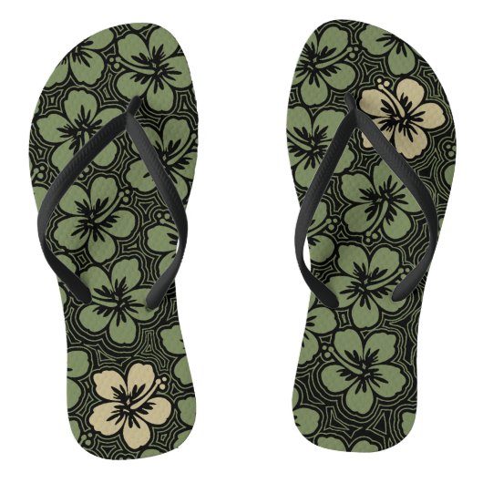 Floral Hawaiian Accent Hibiscus Pinstriped Teenslippers (Voetbed)