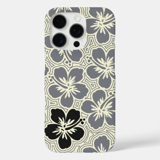 Floral Hawaiian Hibiscus Pinstriped Gray Case-Mate iPhone Case (Achterkant)