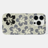 Floral Hawaiian Hibiscus Pinstriped Gray Case-Mate iPhone Case (Achterkant (horizontaal))