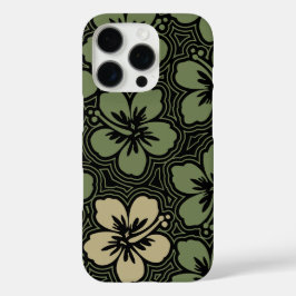 Floral Hawaiian Hibiscus Pinstriped Olive iPhone 16 Pro Hoesje