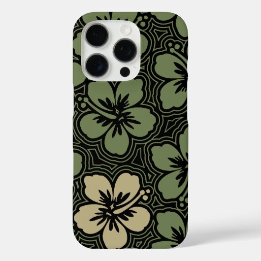 Floral Hawaiian Hibiscus Pinstriped Olive Case-Mate iPhone Case (Achterkant)