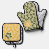 Floral Hawaiian Hibiscus Pinstriped Olive Ovenwant & Pannenlap Set (Voorkant / Achterkant)