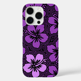 Floral Hawaiian Hibiscus Pinstriped Paars iPhone 16 Pro Hoesje