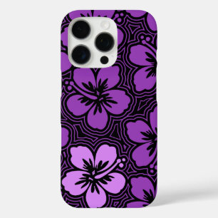 Floral Hawaiian Hibiscus Pinstriped Paars iPhone 16 Pro Hoesje