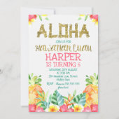 Floral Hawaiian Luau Birthday Uitnodiging (Voorkant)