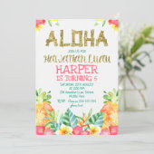 Floral Hawaiian Luau Birthday Uitnodiging (Staand voorkant)