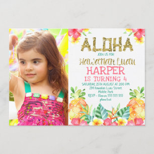 Floral Hawaiian Luau Birthday Uitnodiging