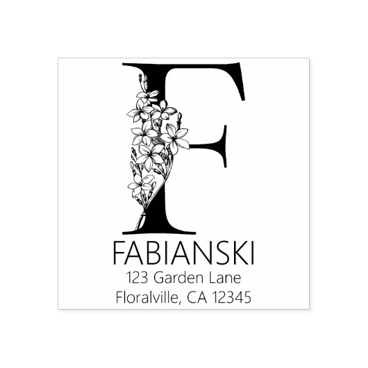 Floral Head Letter - F - Return Address Monogram Rubberstempel (Afrduk)