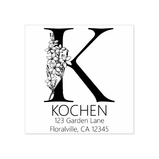 Floral Head Letter - K - Return Address Monogram Rubberstempel (Afrduk)