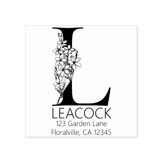 Floral Head Letter - L - Return Address Monogram Rubberstempel (Afrduk)