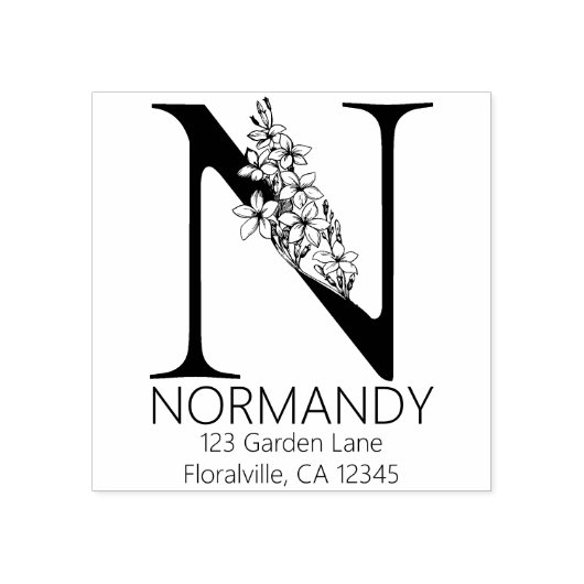 Floral Head Letter - N - Return Address Monogram Rubberstempel (Afrduk)