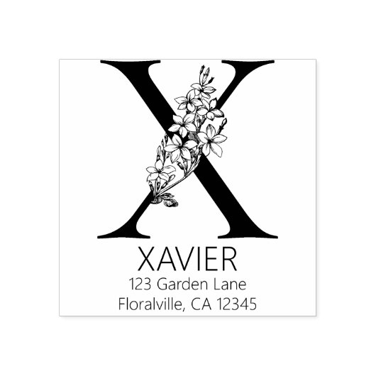 Floral Head Letter - X - Return Address Monogram Rubberstempel (Afrduk)