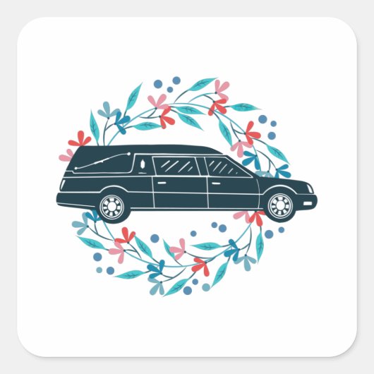 Floral Hearse Car Vierkante Sticker (Voorkant)