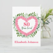 Floral Heart 80th Birthday Kaart voor vrouwen (Staand voorkant)