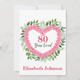 Floral Heart 80th Birthday Kaart voor vrouwen