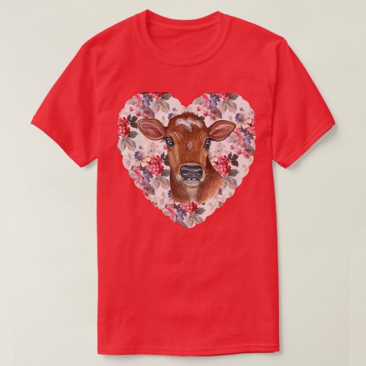 Floral Heart and Cow Coquette Design  T-shirt (Design voorkant)