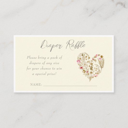 Floral Heart Baby in Bloom Luier Raffle Informatiekaartje (Voorkant)